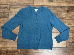 Tweeds 100% 2-ply Teal Cashmere Cardigan Sweater Aqua Blue Sz L Buttons